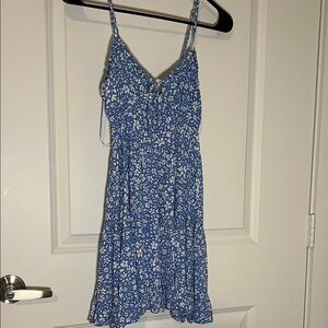 Blue Floral Spaghetti Strap Dress